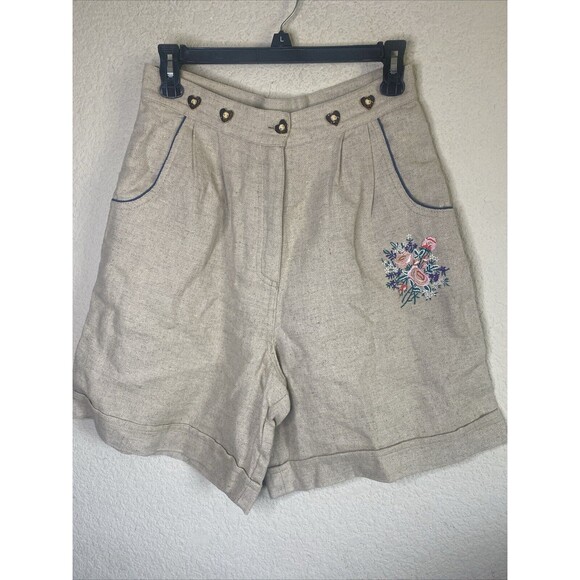 German Linen Wool Dirndl Octoberfest Costume Floral Shorts Women D 36 US8 High - Picture 1 of 12
